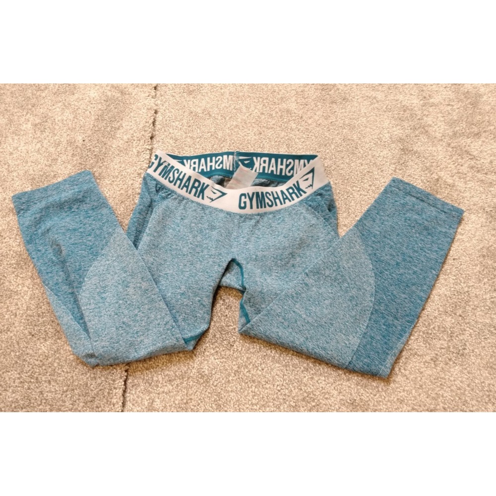 Gymshark Flex Seamless Leggings Womens S Heather Teal Blue Logo Waistband